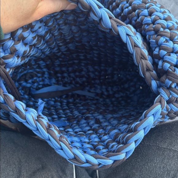 Blue and Dark Grey Handmade Crochet Women's Bag - Picture 4 of 9